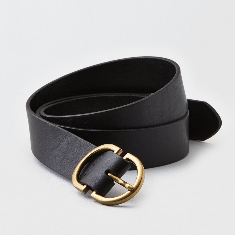 American Eagle Double D-Ring Belt Size M black leather belt